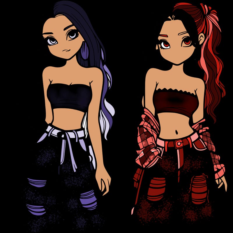 2 girls in crop tops and baggy jeans ripped