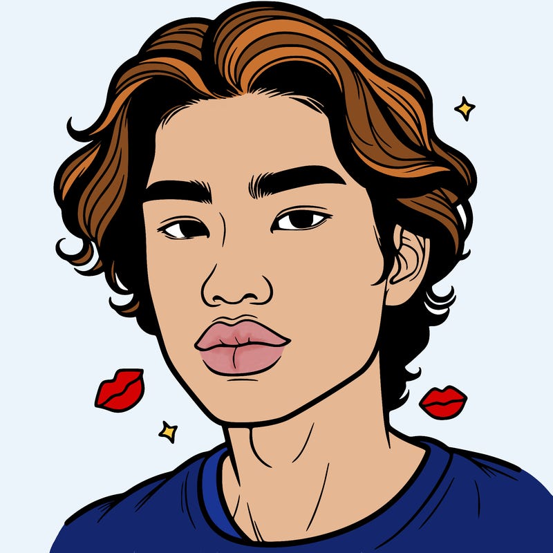 asian guy with wavy hair and full lips