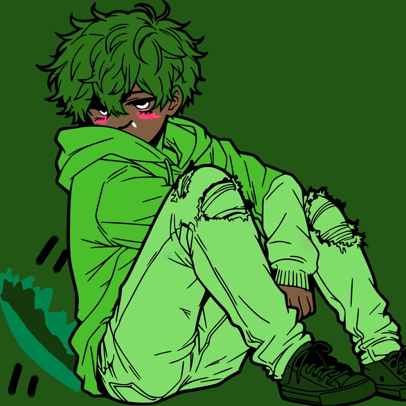 a male hoddie ripped jeans messy hair anime