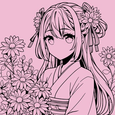 anime girl with flowers
