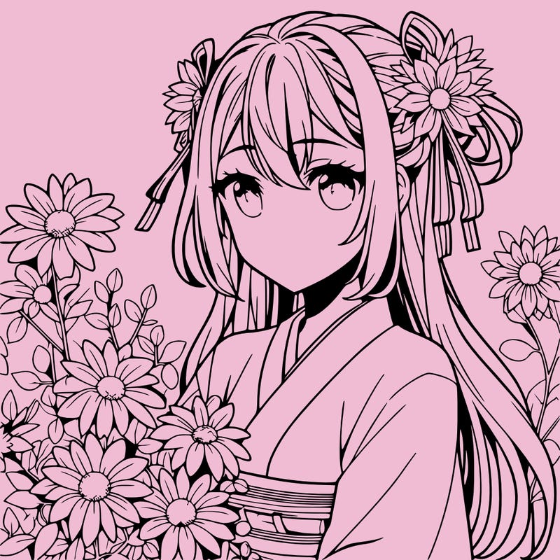 anime girl with flowers