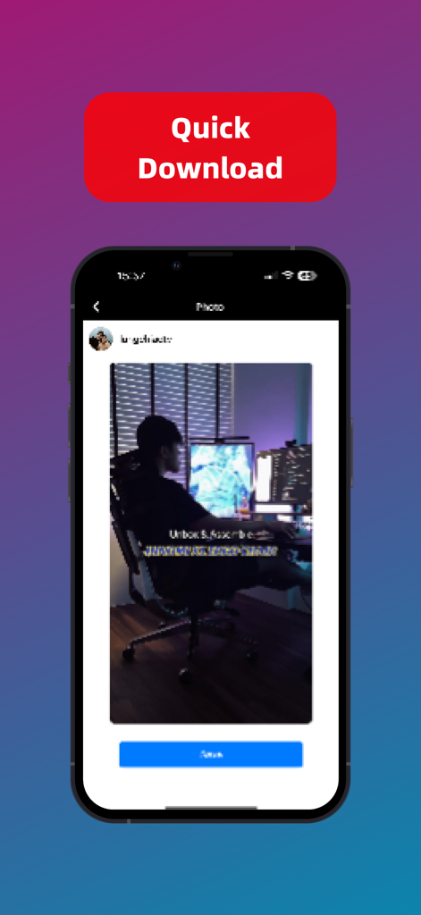 Mobile phone screen showing the TKSave app with a quick download button for saving videos