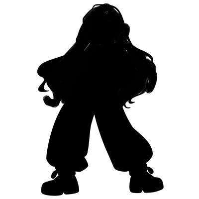 girl in baggy pants crop top and long hair