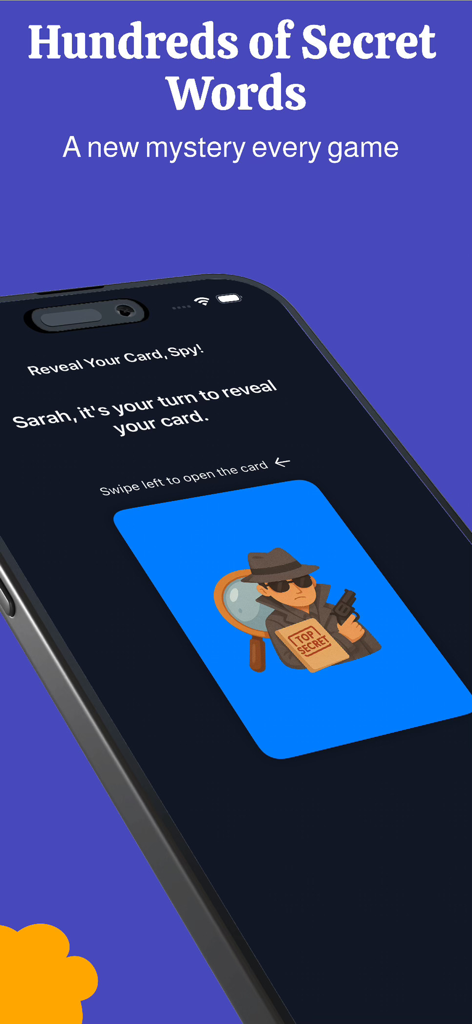 Spy Detect - Spy Detect app screen showing a card reveal for a social deduction party game.
