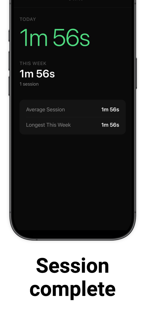 Flip to Focus app screen showing focus time statistics and session summary