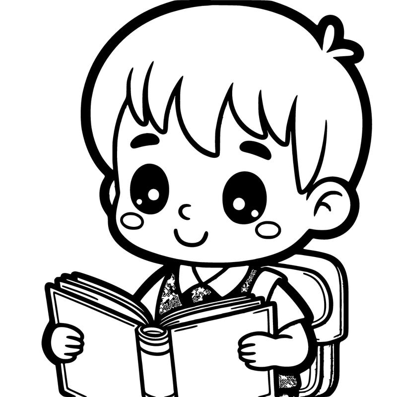 a cute boy reading a book.