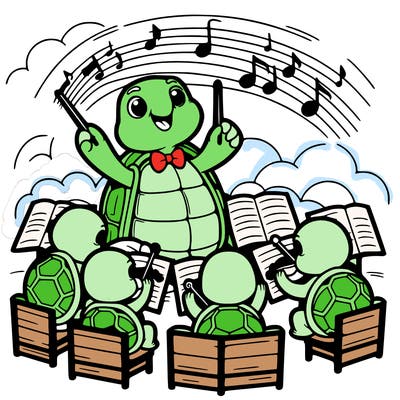a tortoise conducting an orchestra