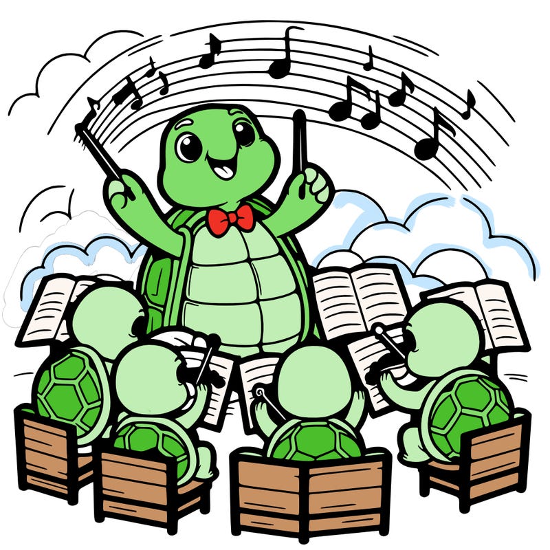 a tortoise conducting an orchestra