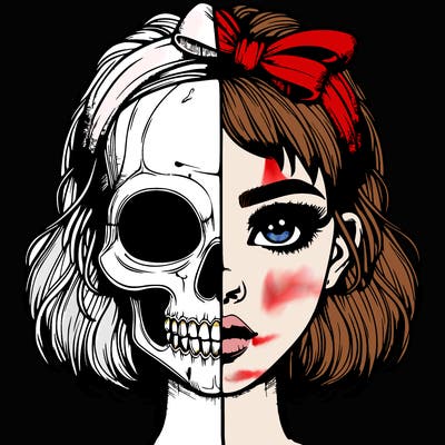 realistic girl with half skull mask
