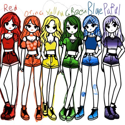 a group of girls wearing crop tops and shorts