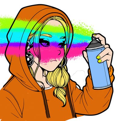 a realistic girl, spray painting