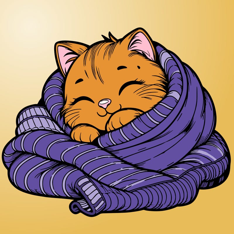 realistic cozy cat in a blanket