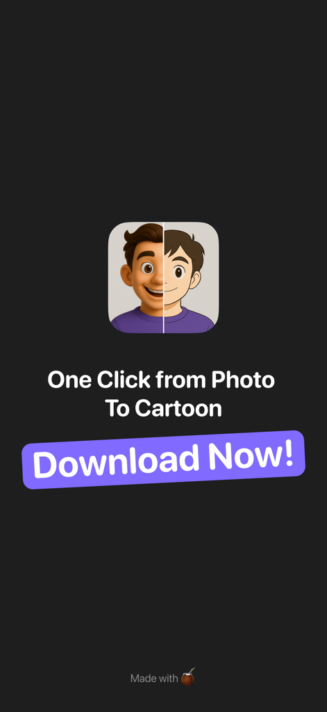Cartoon Yourself: CartoonPic - Imagen promocional de la aplicación Cartoon Yourself mostrando estilos de avatar 3D y anime con un botón de descarga ahora