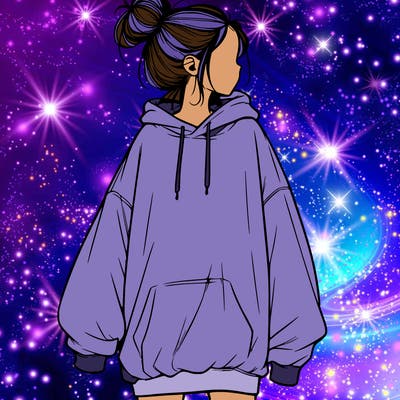 realistic girl with a oversized sweatshirt on and a bun