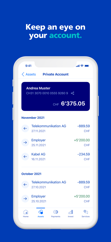 Privatkonto-Saldo und Transaktionsverlauf in der ZKB Mobile Banking App
