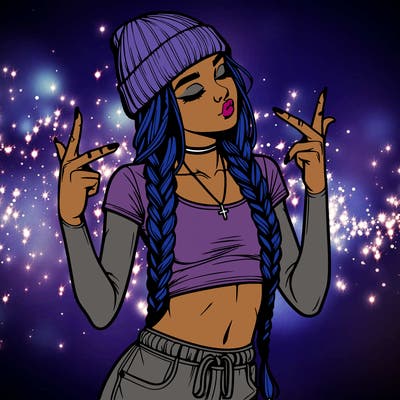 realistic teenage girl with braids and a beanie and crop top doing 🫶🏼