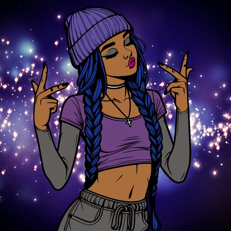 realistic teenage girl with braids and a beanie and crop top doing 🫶🏼