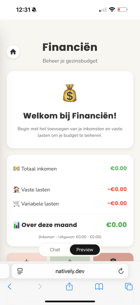 Flow Fam - Interfaz de la aplicación móvil Flow Fam para gestionar presupuestos familiares y rastrear gastos del hogar