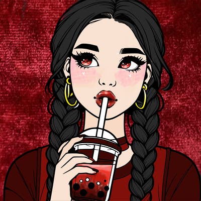 realistic girl with braided hair drinking boba