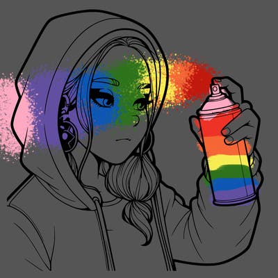 a realistic girl, spray painting