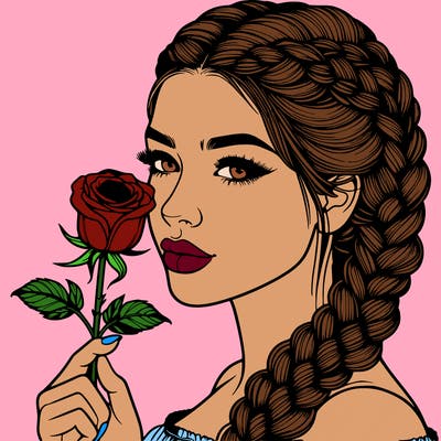 realistic woman with braids holding a single rose