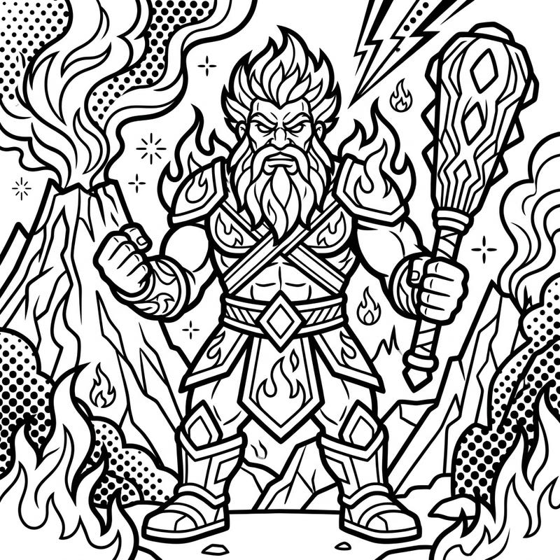 Dive into a world of myth and vibrant art with this incredible Fire Giant coloring page. Experience the raw power and iconic style of Pop Art, ready for your creative touch.