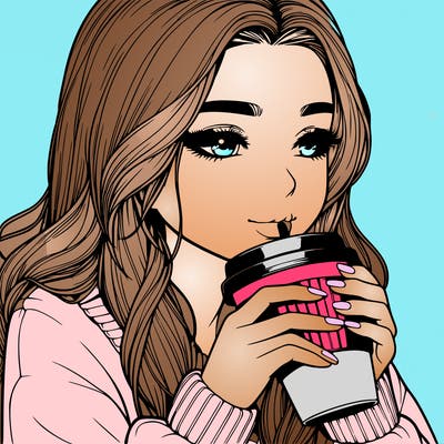 realistic girl drinking coffee