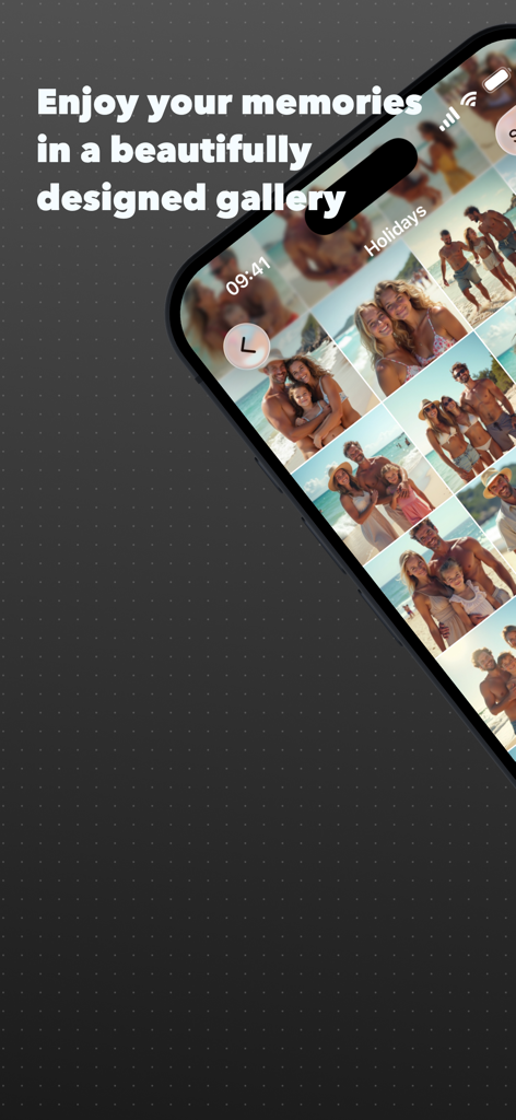 Vault – Keep your files hidden - A beautifully designed gallery interface in the Vault app displaying holiday photo memories.