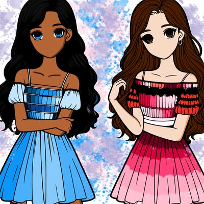 two realistic girls wearing a dress
