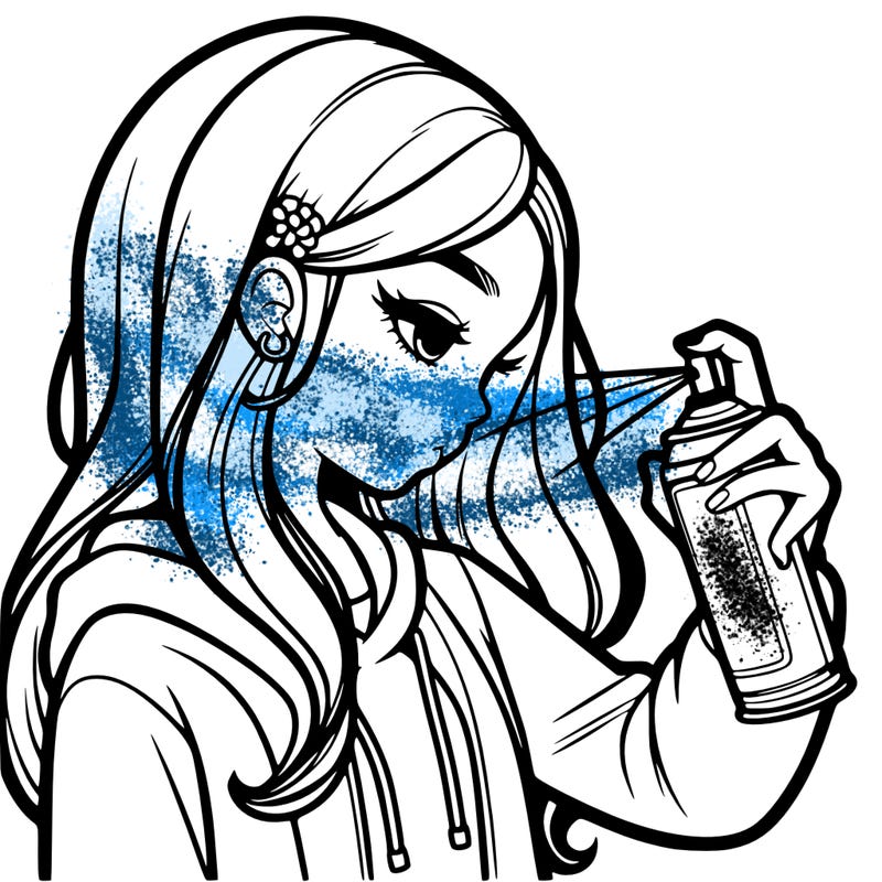 a realistic girl spray painting