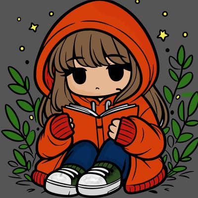 girl in oversized hoodie reading a book