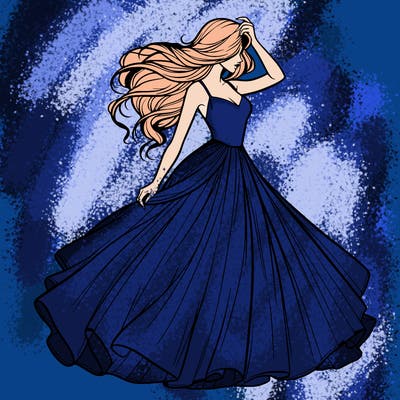 realistic woman with dress flowing in the wind