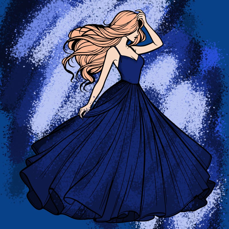 realistic woman with dress flowing in the wind