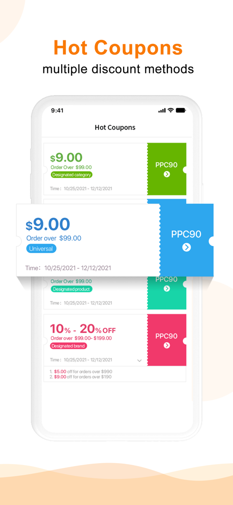 SUNSKY - Wholesale & Dropship - Sunsky app screen displaying various discount coupons and promo codes for wholesale purchases