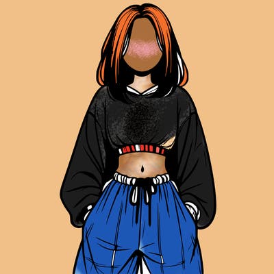 realistic girl faceless with baggy pants and a crop top