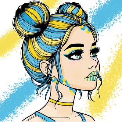 realistic girl with buns on the top of her head