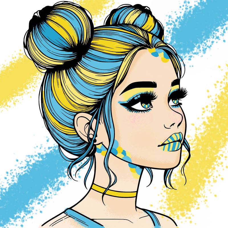 realistic girl with buns on the top of her head