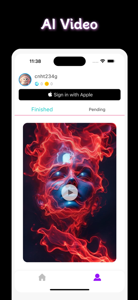 Seedance AI app interface showing a finished artistic video project with a glowing blue face and red energy effects