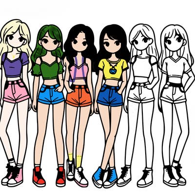 a group of girls wearing crop tops and shorts