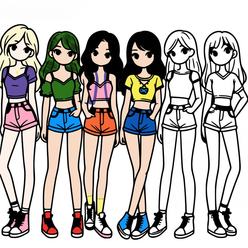 a group of girls wearing crop tops and shorts