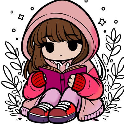 girl in oversized hoodie reading a book
