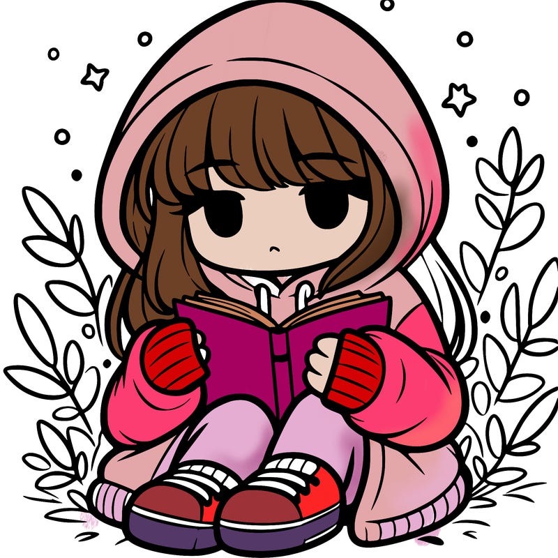 girl in oversized hoodie reading a book