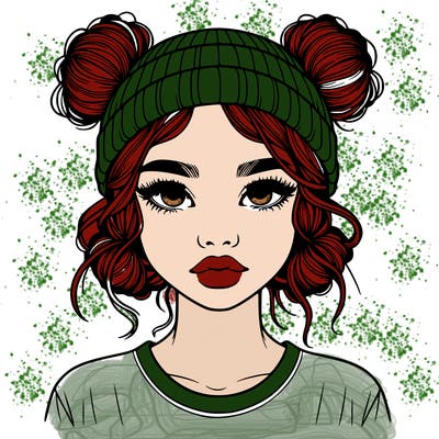realistic girl with buns in her hair with a beanie on