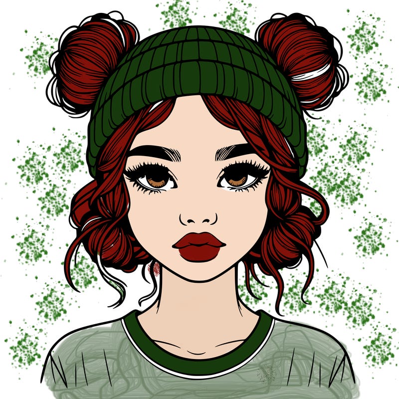 realistic girl with buns in her hair with a beanie on