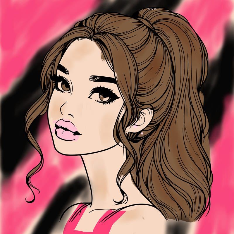 realistic girl with a ponytail on her hair and lips