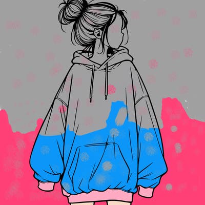 realistic girl with a oversized sweatshirt on and a bun