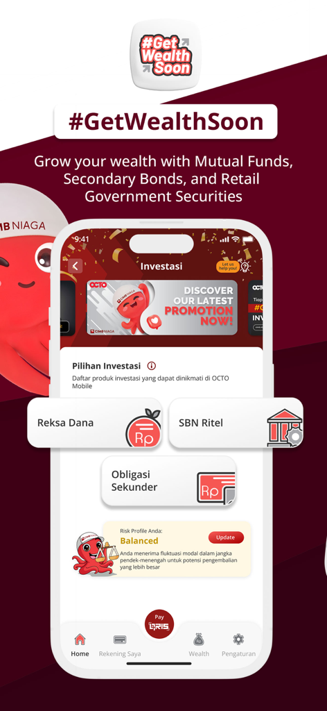 OCTO by CIMB Niaga - OCTO by CIMB Niaga Mobile-App-Investitionsanzeige mit Optionen für Investmentfonds und staatliche Wertpapiere für Kleinanleger