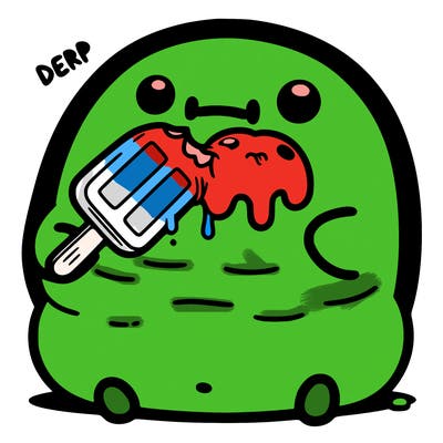 really chubby blob eating a popsicle that looks derpy