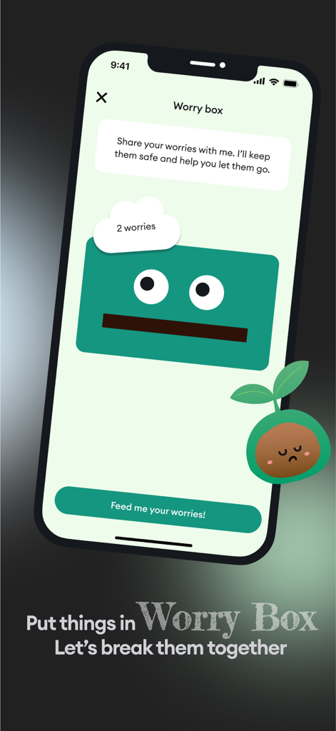 Livia: Emotional Best Friends - Livia app screen showing the Worry Box feature for emotional wellness and anxiety relief