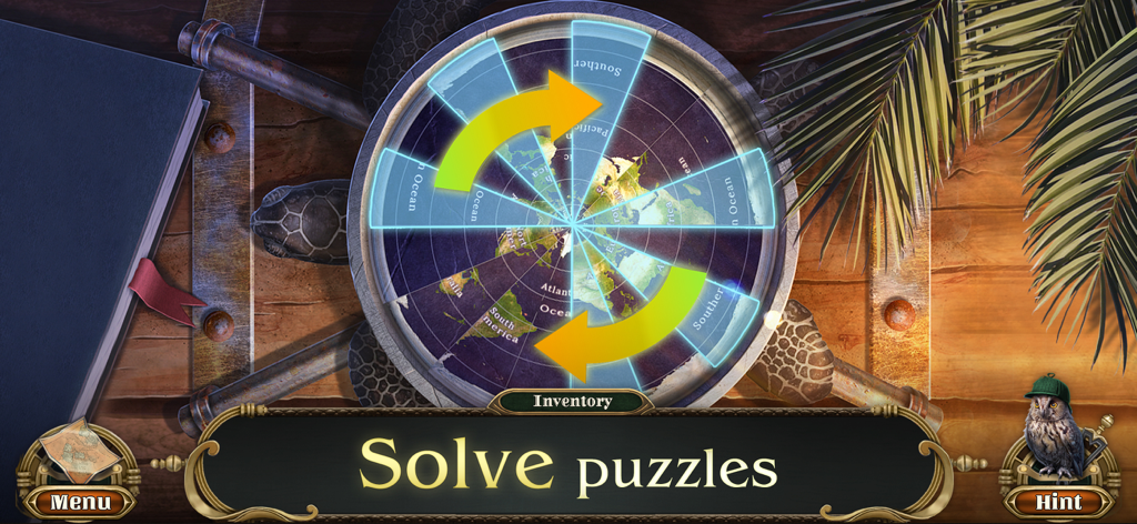 Miss Holmes 3: F2P Detective - Un rompecabezas circular de un mapa del mundo con segmentos giratorios en el juego de detectives Miss Holmes 3